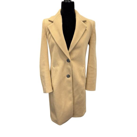 ZARA Camel Wool Blend Coat Small Classic Button Front Longline Jacket - Picture 1 of 10